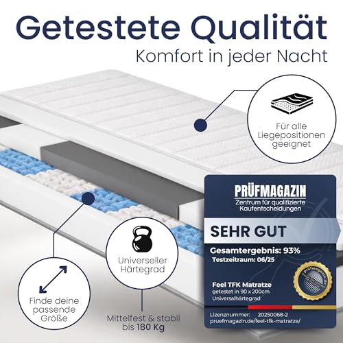 BeCo Feel Like Latex Taschenfederkernmatratze 90x200 cm mit 24 cm Höhe - 7-Zonen Matratze - PUR Like Latex Auflage - Like Latexmatratze mittelfest - Made in Germany – Bild 6