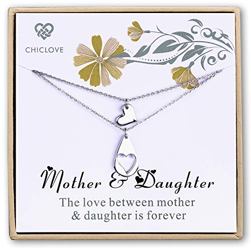 Mother Daughter Jewelry Sets for Two, Cutout Heart Necklaces, 2 Sterling Silver Necklaces