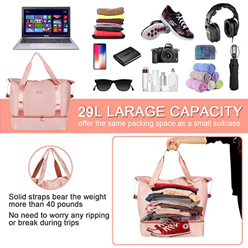 Sporttasche Faltbare Reisetasche mit Schuhfach und Nassfach, CS COSDDI Wasserabweisende Weekender Gym Travel Bag Handgepäck Tasche Trainingstasche für Damen Herren