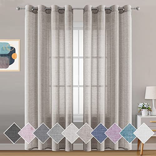Miss SelectexÂ Sheer Linen Curtains 63 inches Length - Natural Linen Blended Semi-Sheer Drapes Grommet Top Light Filtering Voile Window Curtains for Farmhouse, Linen, 52x63, Set of 2 Panels