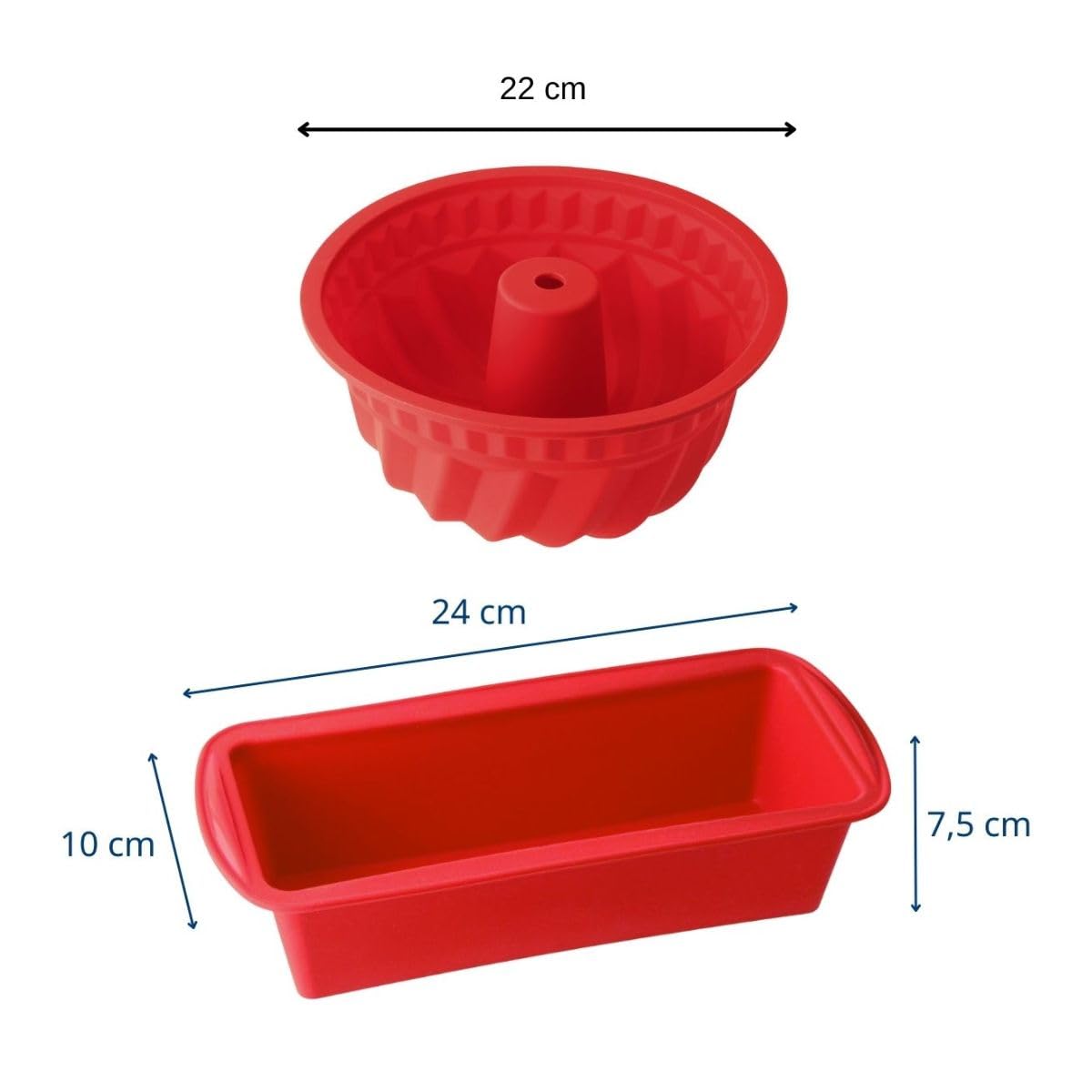 Dr Oetker 9926350 Zestaw 2 form silikonowych, forma na ciasto, forma do ciasta, silikonowa forma do ciasta, forma silikonowa, forma kouglof, forma do kougelhopf, silikon, czerwony, 24 x 10 x 7,5 cm