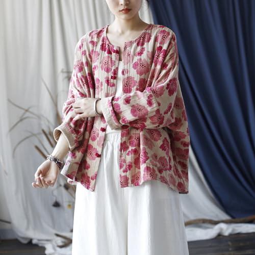 Ystylee Women's Spring Lightweight Jacket Bohemian Floral Knot Button Down Oversized Short Shirts Top Coat4