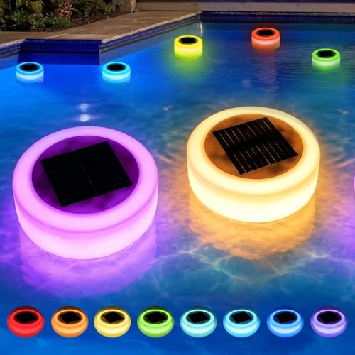 XPJBKC 2Pcs Luces Solar Piscina Sumergibles LED, IP65 Luces Solares para Piscina con Cambio Color, Luz Solar para Piscinas con Mando para Jardín, Bañera, Estanques, RGB Cambio de Color