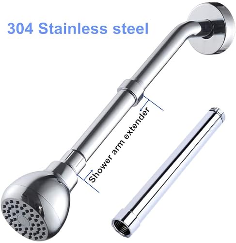 Jr 4 Inch 1/2" Shower Arm Extension, Shower Head Extension Arm, Shower Extender Arm - 304 Stainless Steel With Brass Connector - Polished Chrome Finish #TOP3