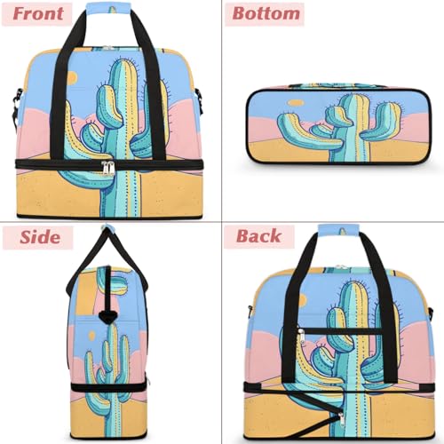 Travel Duffel Bags Desert Cactus Foldable Weekender Bags for Women with Shoes Compartment Waterproof & Tear Resistant Carry on Overnight Luggage Duffel Bag Shoulder Sports Tote Bag,A-5633