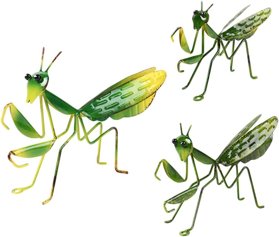 Hemoton Metal Mantis Garden Yard Art Locust Lawn Ornament Wall Sculptures Patio Tree Ornament for Outdoor Tree Porch Patio Green 3pcs