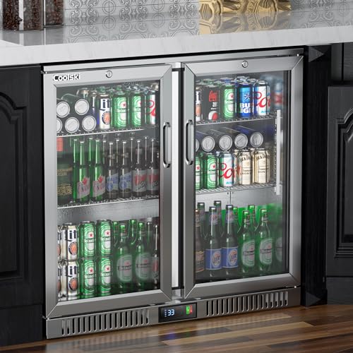 Coolski 36 Inch Back Bar Cooler, Under Counter Beverage Refrigerator with Glass Doors, Commercial Counter Height Display Fridge for Beer Soda, 7.4 Cu.Ft. Capacity/LED Lighting/ETL NSF Approved on Fridge.com