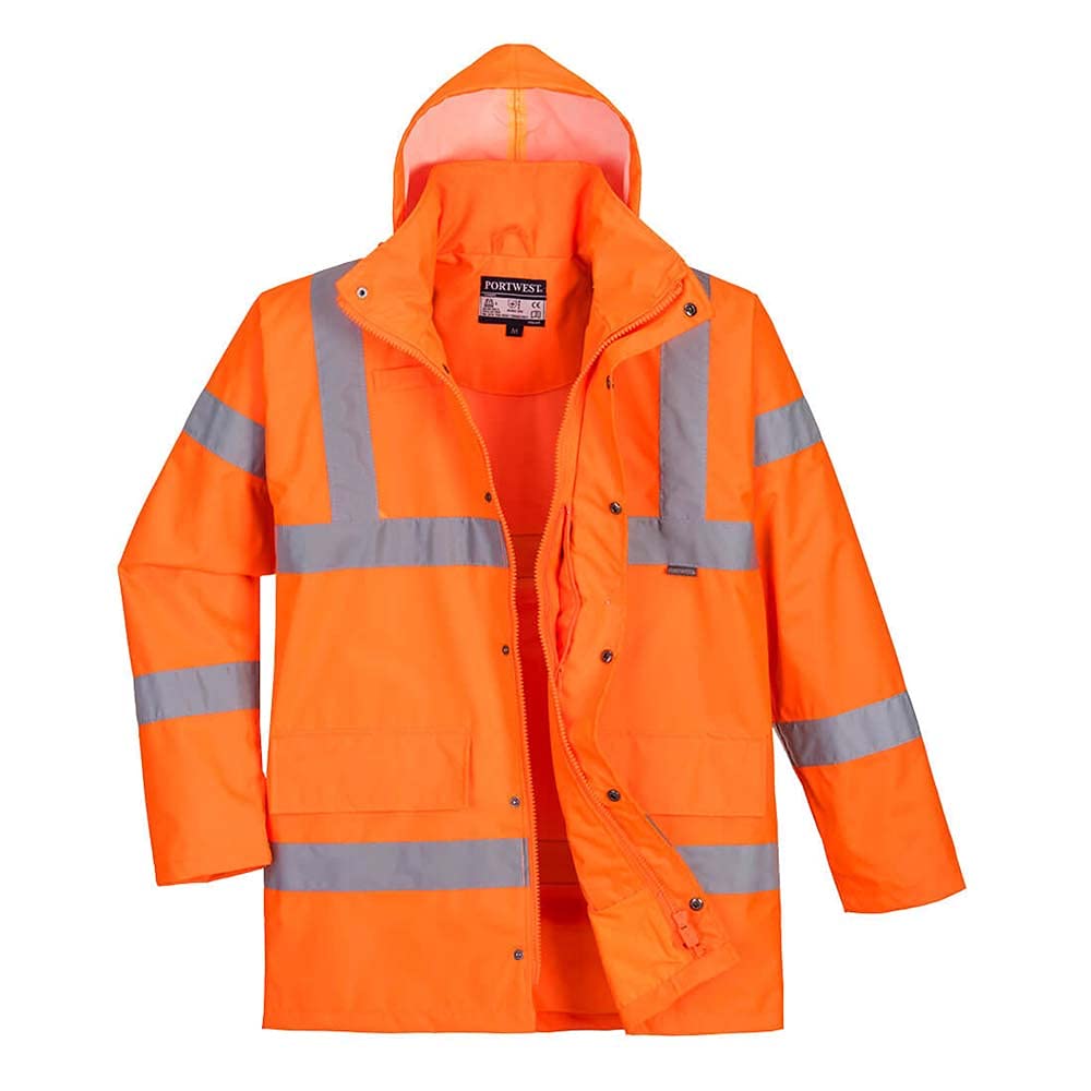 Portwest RT60ORRM Giacca Impermeabile, Traspirante ad Alta Visibilità, Arancione, M