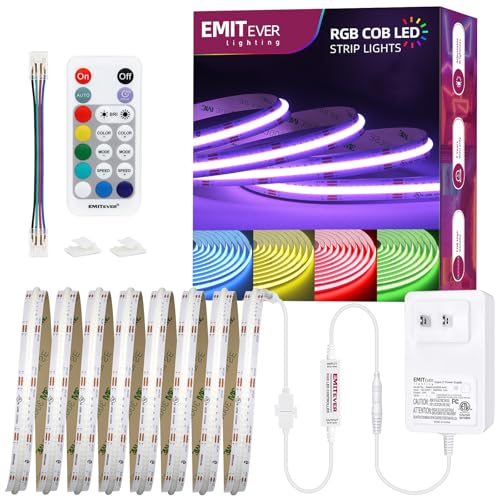 EMITEVER RGB LED Strip Light 16.4ft, Dimmable COB 24V Flexible LED Color Changing Tape Light Kit...