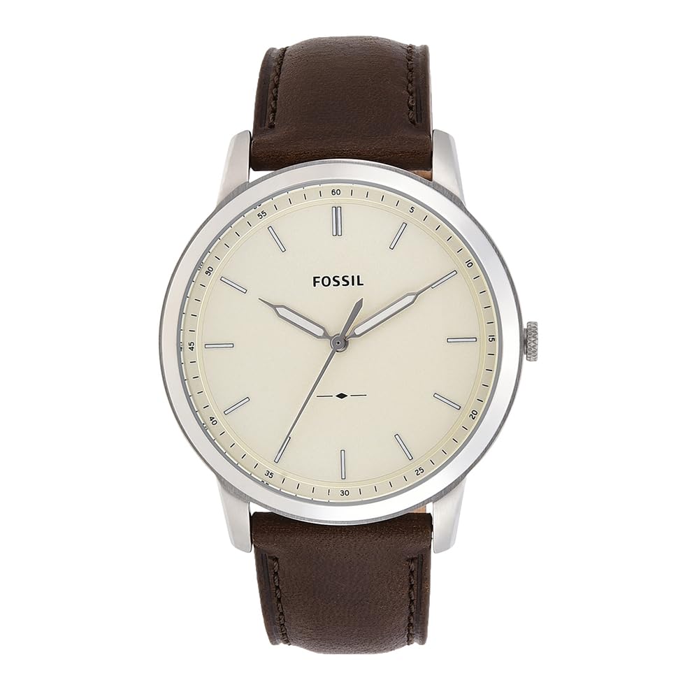 Fossil Watch for Men The Minimalist 3H, Quartz Movement, 44 mm Silver Stainless Steel Case with a Leather Strap, FS5439