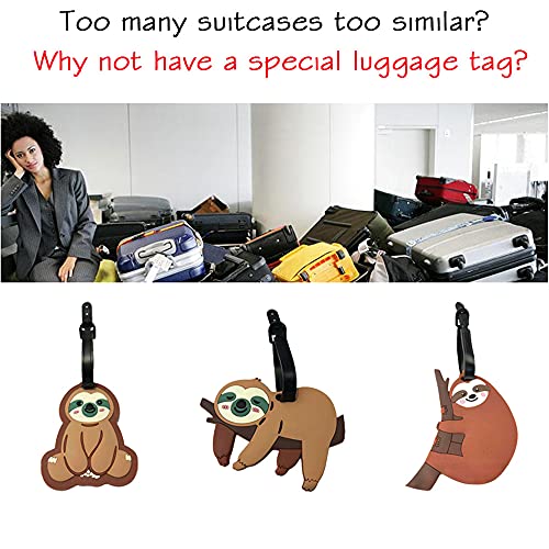 3PCS Sloth Luggage Tag Cute Baggage Identification Labels Travel ID Tag with Belt Strap for Suitcase (A-3PCS)4
