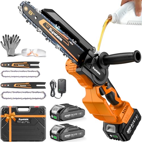Image of Mini Chainsaw Cordless, 8 Inch & 6 Inch Electric Chainsaw Battery Powered, 1000W Brushless Handheld Power Chain Saw with 2 Batteries, Small Tree Saw for Branch Trimming Wood Cutting