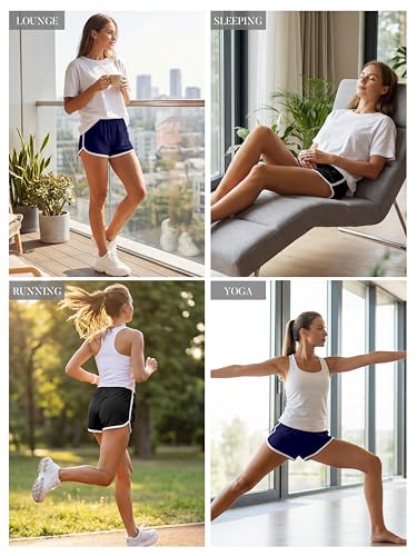 Image of URATOT 2 Pack Yoga Short Pants Summer Running Athletic Shorts Women Dance Gym Workout Elastic Waist Shorts