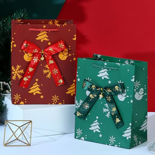 Image of JMANNI Christmas Gift Bags, Christmas Bags with Tissue Paper, 2 Styles christmas bags for gifts, Small Gift Bags With Christmas bells, Xmas Paper Bags, Gifts Wrapping, Party Favors Holiday Gift Bags