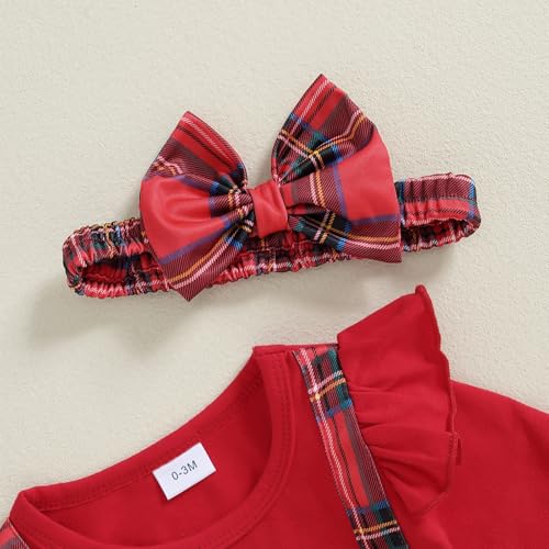 BeQeuewll Newborn Girl Christmas Clothes Infant Plaid Romper RufflesTutu Bodysuit First Christmas Outfit Baby Christmas Dress4