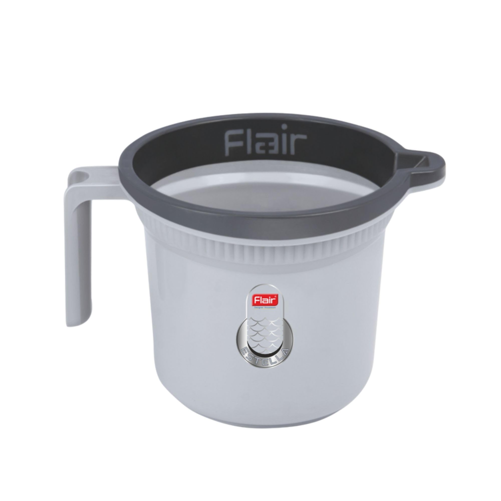 Flair Estella Plastic Bath Mug – Durable, Lightweight & Stylish – Ideal for Daily Use in Bathroom & Kitchen (Grey, 1 LTR)