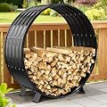 FCCRETA 39" Firewood Rack with Roof Cover, Indoor & Outdoor Log Holder Keeps Firewood Dry, Clean & Organized for Fireplace, Patio & Backyard, Heavy-Duty Steel Wood Storage Rack, 600LBS Capacity