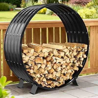 FCCRETA 39" Firewood Rack with Roof Cover, Indoor & Outdoor Log Holder Keeps Firewood Dry, Clean & Organized for Fireplace, Patio & Backyard, Heavy-Duty Steel Wood Storage Rack, 600LBS Capacity