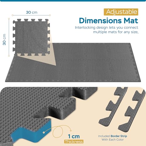 Durable EVA Gym Mats for Home Non-Slip Foam Mats – 1 cm thick Interlocking Floor Mats for Gym Flooring and Garage Floor Tiles (30x30, Pack of 10) (Grey, Pack of 1) - Image 3
