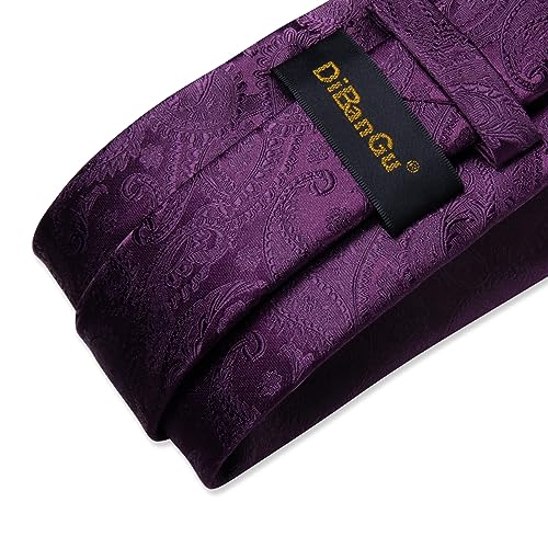 Image of DiBanGu Paisley Ties for Men Silk Necktie and Pocket Square Cufflinks Tie Clip Set Woven Classic Mens Tie for Wedding Party