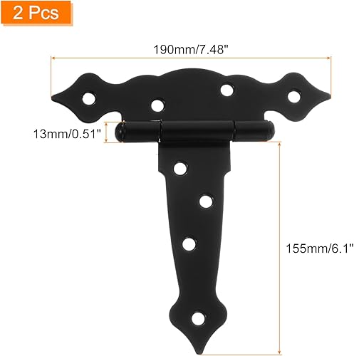 Miniatura 2 de uxcell 2 bisagras de puerta con correa en T, bisagras de puerta forjadas de 6 pulgadas, accesorios de hierro para granero de madera, cerca, bisagras