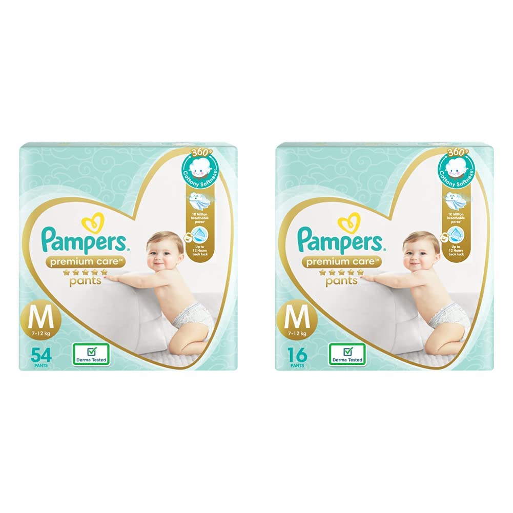 Pampers Premium Care Pants Diapers, Medium, 54 Count & Pampers Premium Care Pants Diapers, Medium, 16 Count