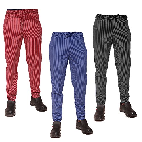 Fratelliditalia Pantalaccio da Lavoro in Cotone a Righe gessato per Chef Cuoco Blu Bordeaux dalla XS alla XXL (M, Nero)