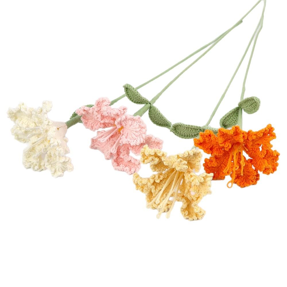 MAIKAILE Handmade Crochet Lily Flower Stems Artificial Floral Home Decor