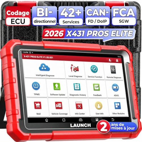 LAUNCH X431 Pros Elite Valise Diagnostic Auto, Bi-directionnel, Codage en Ligne de l'ECU, Diagnostic Complet du Système, 42+ Services de Réinitialisation,...