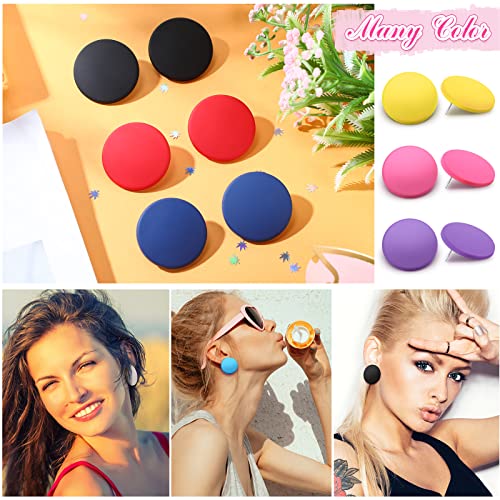 Epakh 20 Pairs Round Button Earrings Large Circle Acrylic Stud Earrings Disc Geometric Earrings Solid Color Retro Neon Button Earrings for Women4