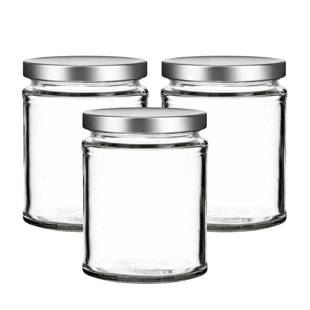 300ml Panelled Jam Jars | 300ml Jam Jars | Including Gold Twist Off Caps | Glass Jars | Preserve & Chutney Jars | Sets of 3-100| J&B (24, Black)