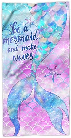 Hexagram Little Mermaid Beach Towel,Fantasy Mermaid Wave Microfiber Small Kids Beach Towels for Girls,Quick Dry Girls Bath Towel 23"x48" Blanket