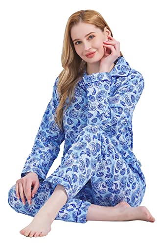 Image of GLOBAL Women Cotton Pajamas Long Sleeve PJs Button Down Sleepwear S-3XL