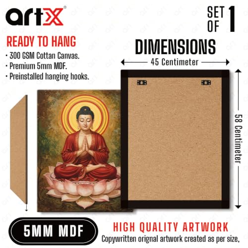 Image of ArtX Canvas Buddha Paintings For Living Room, Big Size Canvas Painting For Living Room, Bedroom, Multicolor, Abstract, 58.0 X 45.0 cm, Set of 1