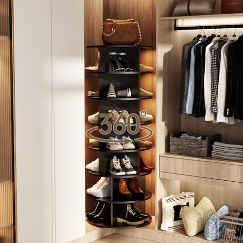 Image of Rotating Shoe Rack Tower, 7-Tier Spinning Rack, Lazy Susan Shoe for Entryway (7-Tier Black)