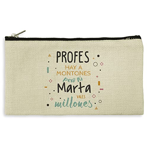 LolaPix Neceser Mujer Personalizado. Estuche Maquillaje, lápices. Neceser Viaje. Regalo Profesora Primaria. Tejido Tipo Lino. 11.5 x 22.5 cm. Varios diseños. Neceser Tela. PROFES Hay Montones