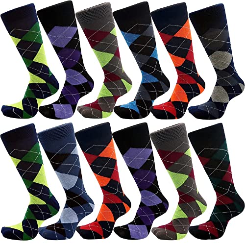 USBingoshop Mens Cotton Argyle Striped Solid Ribbed Black Crew Dress Socks