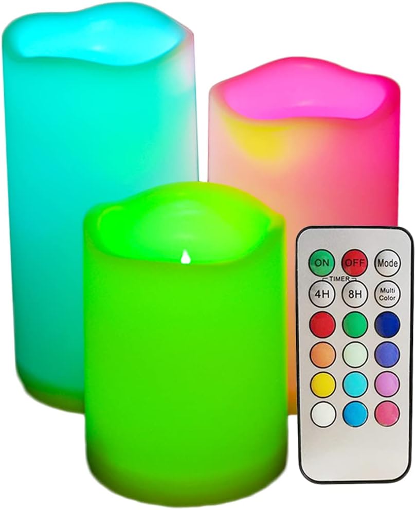 LED Candles RGB with Remote Control for Outdoor Use, Waterproof Flameless Candles, Colour Changing, Plastic Candles, Multi-Colour, Electric Candles, Flickering, Party, Family