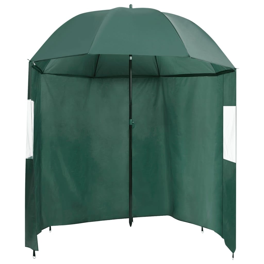 Parasol wędkarski, zielony, 220 x 193 cm, wytrzymała ochrona przed słońcem z powłoką PA, przenośny parasol tarasowy do ogrodu i na zewnątrz, w zestawie ściany boczne i torba do przenoszenia