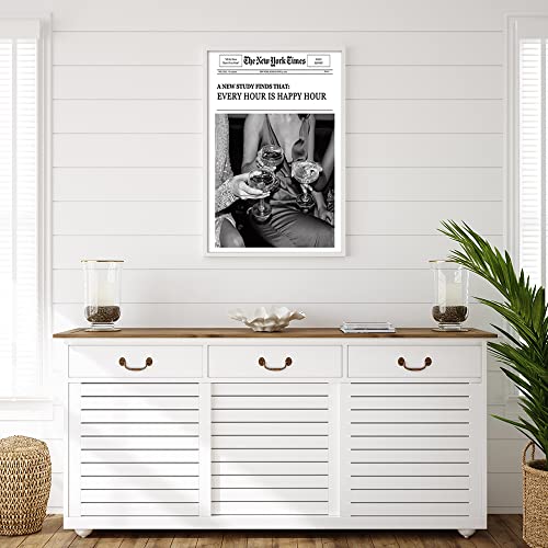 Hemolal Positive Affirming Quotes Poster Painting Black And White New York News Newspaper Canvas Wall Art Vintage Alcohol Print Painting Trendy Retro Party Room Decor For Bar Cart 12X16In Unframed #TOP6