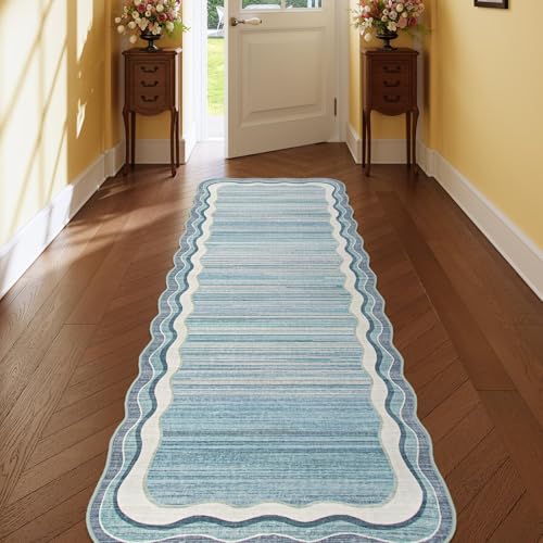 Lahome Blue Washable Runners for Hallways,2x6 Kitchen Runner Rug Non Sip Bathroom Rug Runner,Modern Abstract Irregular Indoor Carpet Runner for Entryway Laundry Room Foyer(Blue,2x6) 2' x 6'