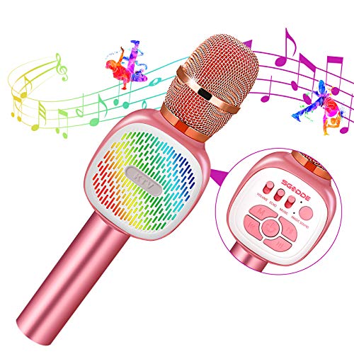 Microfono Inalámbrico Karaoke, SGODDE Micrófono Karaoke Bluetooth Portátil, Microfono Altavoz KTV con Luces LED de Baile, para Adultos y Niños,para Regalo / KTV / Fiesta,para Android / IOS / PC (Rosa)