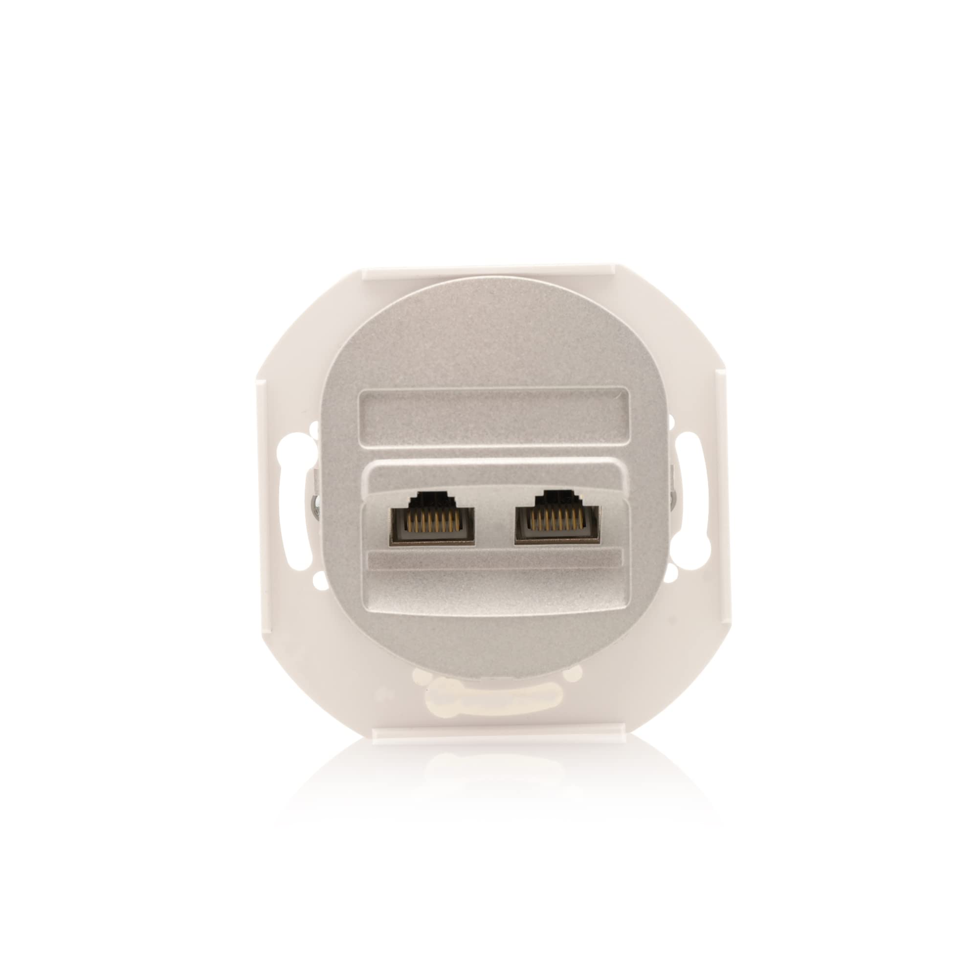 3x Datenbuchse Nobilis Set Silber 2xRJ45 Cat 6 FTP, Ø 60 mm & 3-fach Rahmen 80x222 mm vertikal ABS
