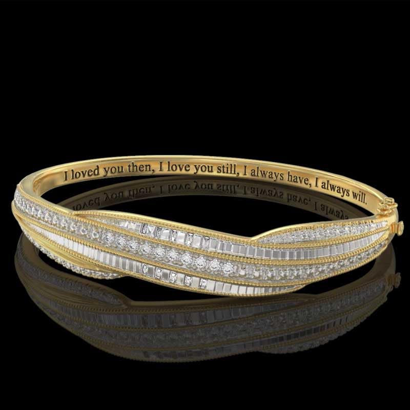 Diamond Forever Sentiment Bangle | Women's Bracelets | Gold Tone Jewelry | Romantic Jewelry | Gifts for Her | I Love You Inscription | Includes 20 Genuine Handset Diamonds #9474-01074