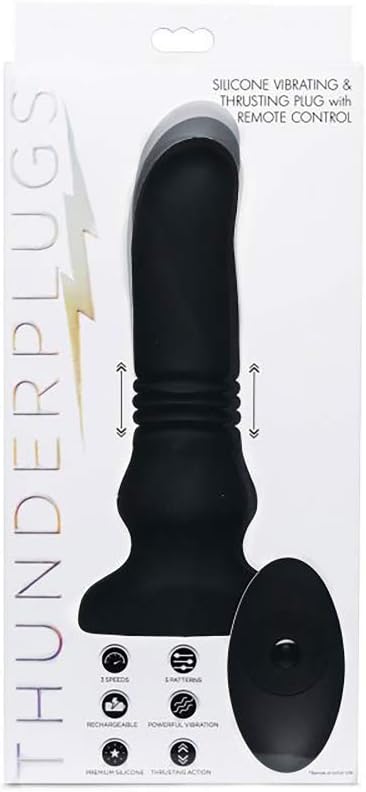 Silicone Vibrating and Thrusting Plug with Remote Control Black