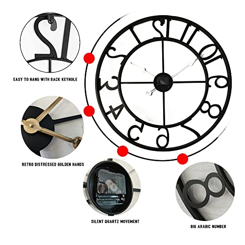 Qukueoy 18 Inch Thicker Metal Large Wall Clock Home Decorative Industrial Clocks With Big Arabic Numerals,Retro Oversized Clock For Living Room Decor,Battery Operated(Black) #TOP3