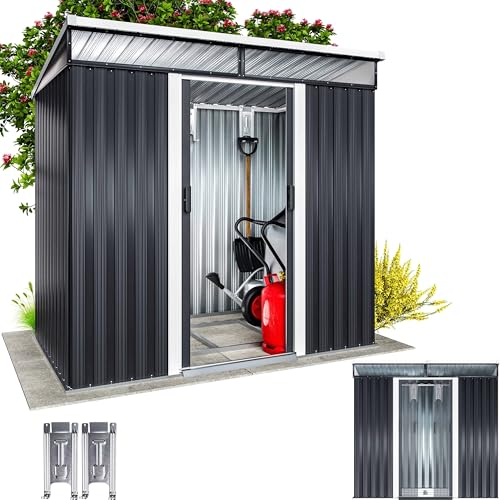 GARDEBRUK® Cobertizo de Jardín 2m² 200x125x180cm cm 2 Ventanas Caseta Metálica Exterior 4m³ con Base Puerta Corrediza Antracita