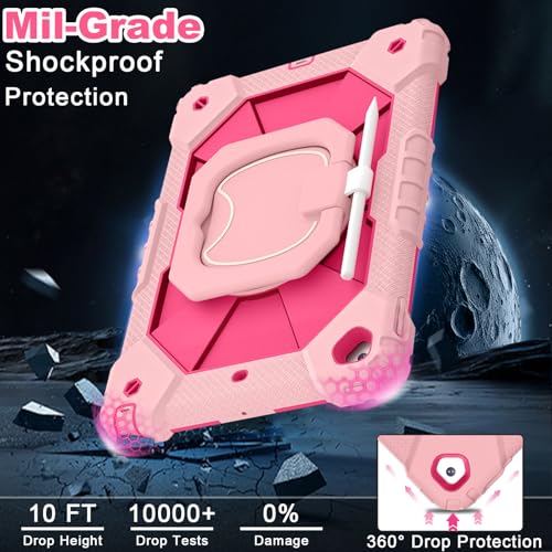 Image of WESOROL Case for iPad 9th /8th /7th Generation 10.2 Inch iPad 9th Generation Case with Screen Protector Rotating Stand Pencil Holder Heavy Duty Shockproof Cover for 9th Gen iPad Case,Rose Gold Pink