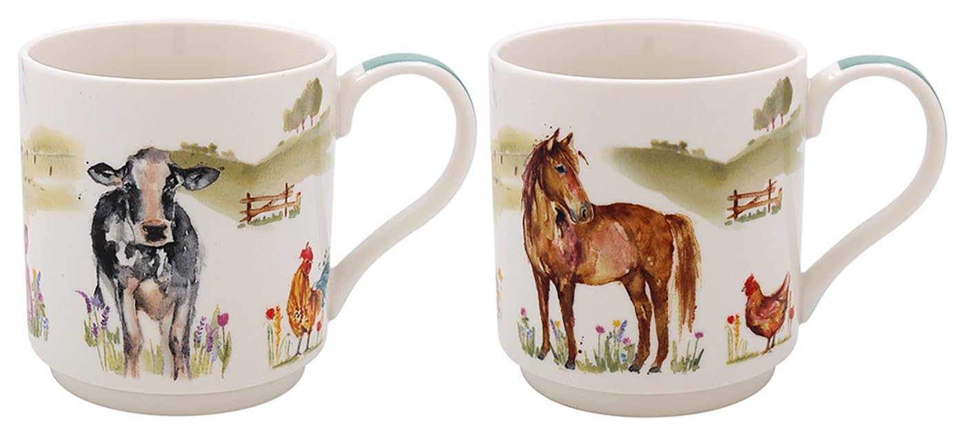 The Leonardo Collection Farmyard Stacking Mugs S2 Lesser & Pavey Farmyard Stacking Mugs Set Of 2 | Ceramic Coffee Mugs Set For Home Or Work | Premium Design Mugs Set For All Occasions | Lovely Mugs For Tea, Coffee & Hot Drinks - Macneil Studios