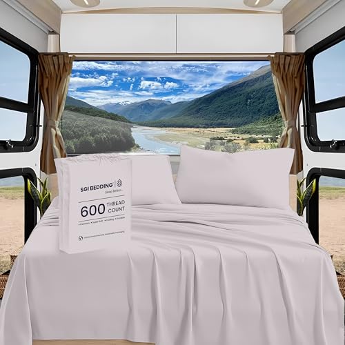 Juego de sábanas de cama King de 600 hilos de algodón egipcio suave y liso, juego de sábanas de 4 piezas para colchón RV King de 72 x 80, color gris claro